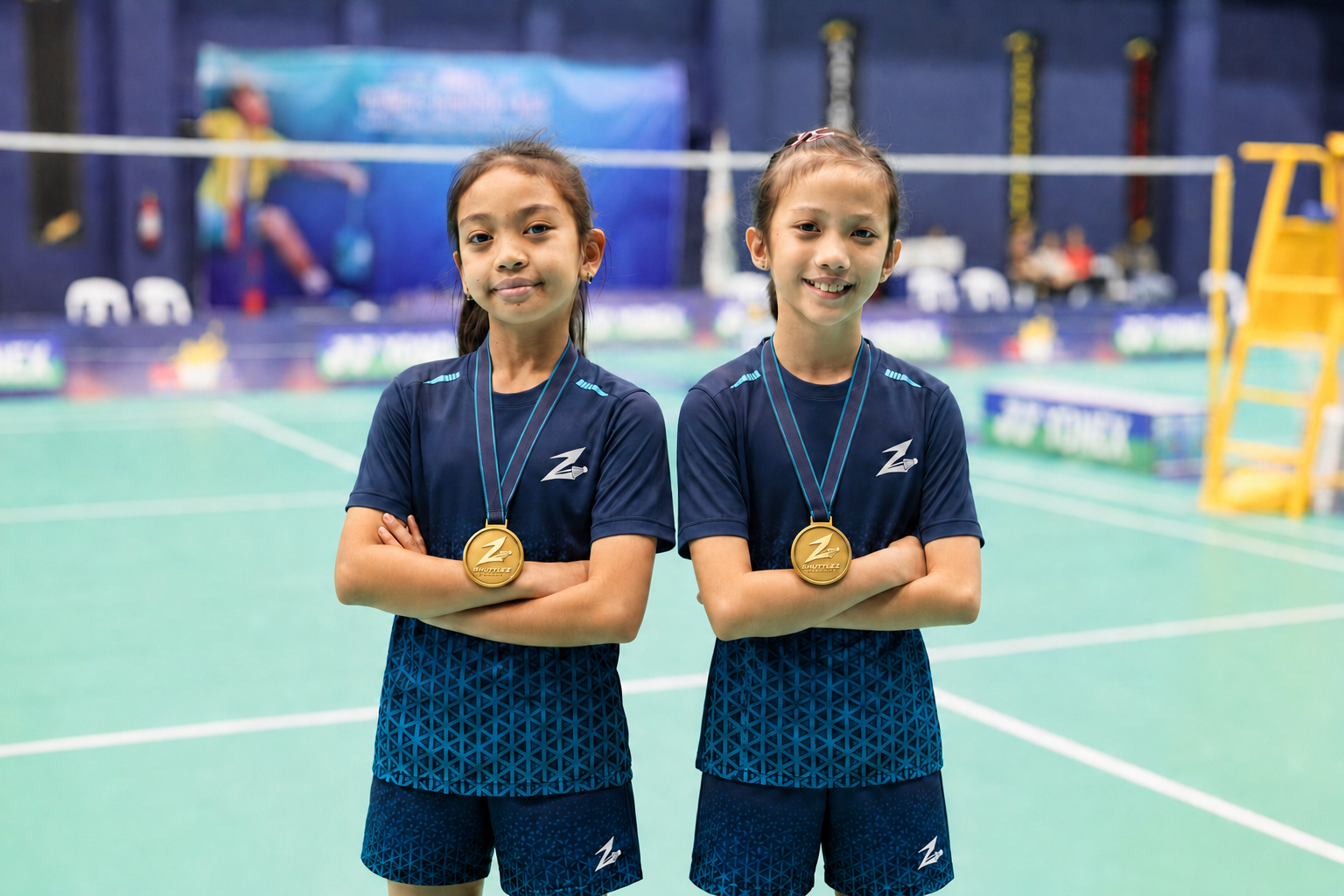 Two young champions with medals
